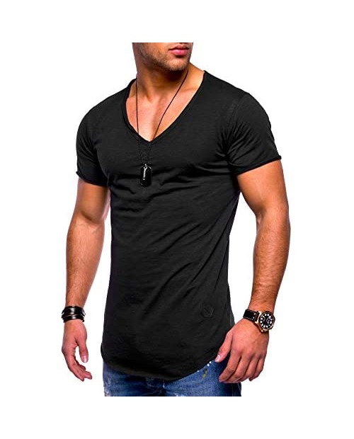 behype. Men's Basic V-Neck Casual Fashion Hipster T-Shirt Muscle Longline Tee Casual Premium Top MT-7102