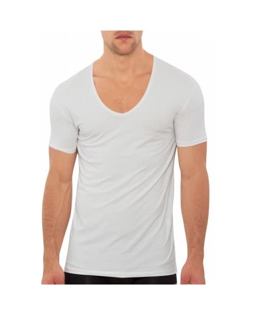Derek Rose Mens Short Sleeve Pima Cotton V Neck Stretch White T Shirt