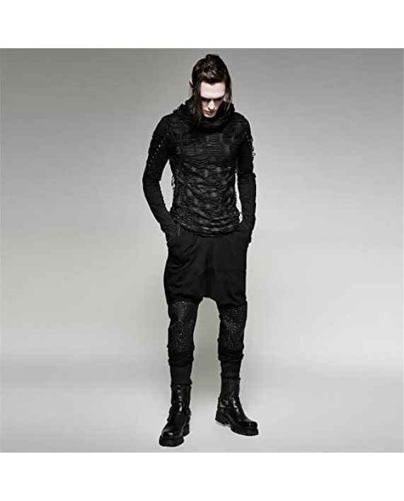 Gothic Men Hole T Shirt Punk Hoodies Ripped Casual Tee Tops Long Sleeve Black T-Shirt