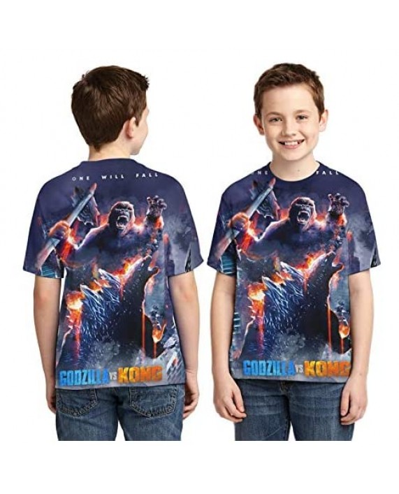 Hoionc Boys Girls 3D God-Zilla vs Kong Graphic Shirts Cool Crewneck T-Shirt Unisex Short Sleeve Top Tees
