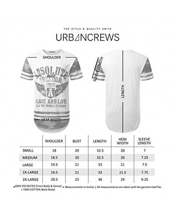 URBANCREWS Mens Hipster Hip Hop Camouflage Graphic Print Longline T-Shirt