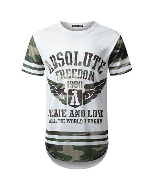 URBANCREWS Mens Hipster Hip Hop Camouflage Graphic Print Longline T-Shirt