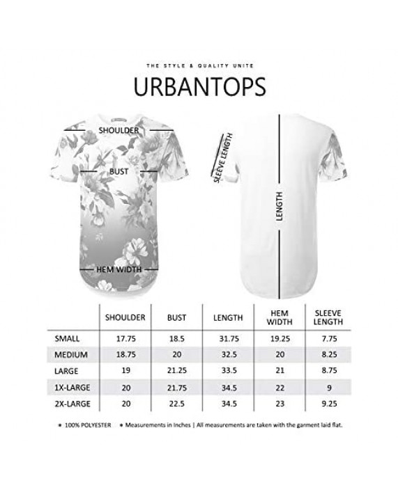 URBANTOPS Mens Hipster Hip Hop All Over Floral Graphic Longline T-Shirt