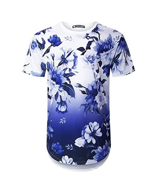 URBANTOPS Mens Hipster Hip Hop All Over Floral Graphic Longline T-Shirt