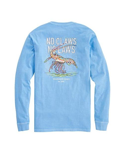 Vineyard Vines Men's Long Sleeve Garment Dyed Neon Spiny Lobster Pocket T-Shirt