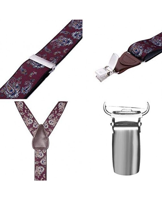 Bioterti Men’s Y-shape 1.4 Inch Suspender -3 Metal Clips Elastic Straps