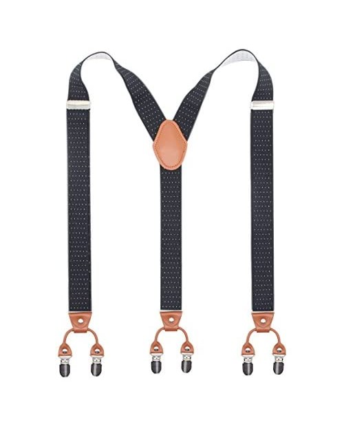 Bioterti Men’s Y-Shaped Heavy Duty Suspenders – 6 Metal Clips Elastic Straps