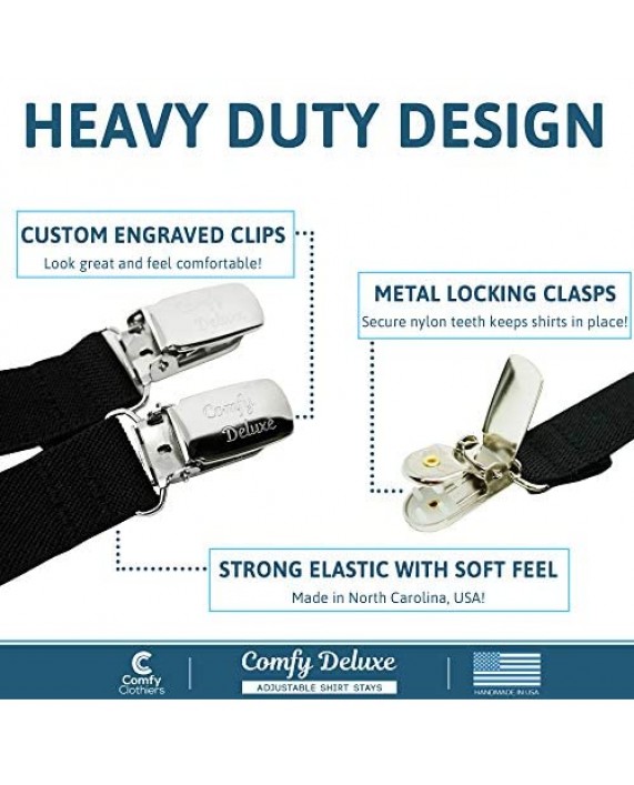 Comfy Deluxe Shirt Stays - Y-Style Shirt Stays for Men and Women Adjustable Shirt Garters for Police Military Uniforms and Business Professionals to Keep Shirts Tucked In