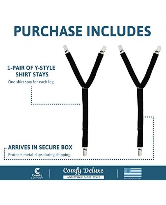 Comfy Deluxe Shirt Stays - Y-Style Shirt Stays for Men and Women Adjustable Shirt Garters for Police Military Uniforms and Business Professionals to Keep Shirts Tucked In
