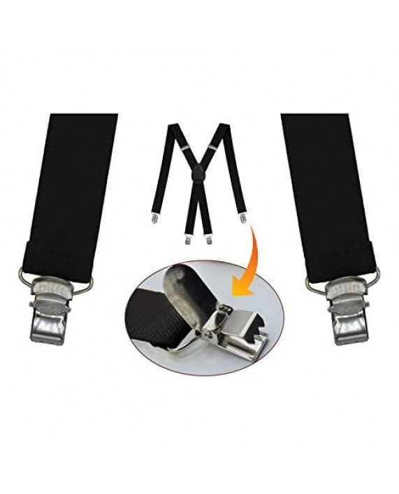 Dibi Mens Suspenders Adjustable Elastic 1 Inch Wide Band with Heavy Duty Metal Clips X Back Style