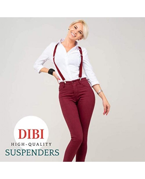 Dibi Mens Suspenders Adjustable Elastic 1 Inch Wide Band with Heavy Duty Metal Clips X Back Style