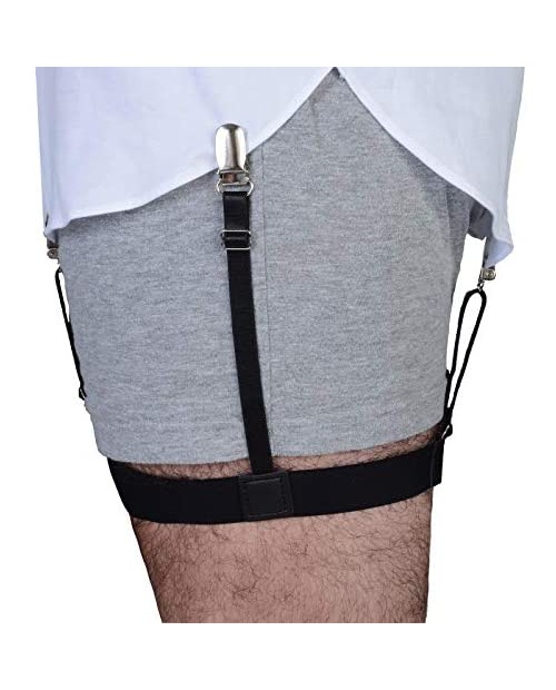 Garter Style Shirt Stays - Adjustable Elastic Shirt Garters with Locking Non-Slip Clips (1 Pair - Black)