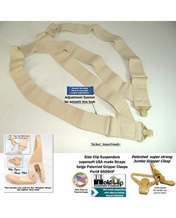 Holdup Brand 2 Wide Light tan hidden Under-Up side clip Suspenders with Patented Jumbo Tan Gripper Clasps