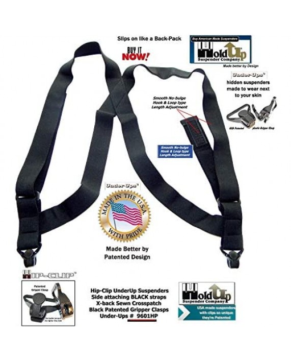 Holdup Brand Black hidden Undergarment Hip Clip no-alarm Suspenders with Patented Gripper Clasps