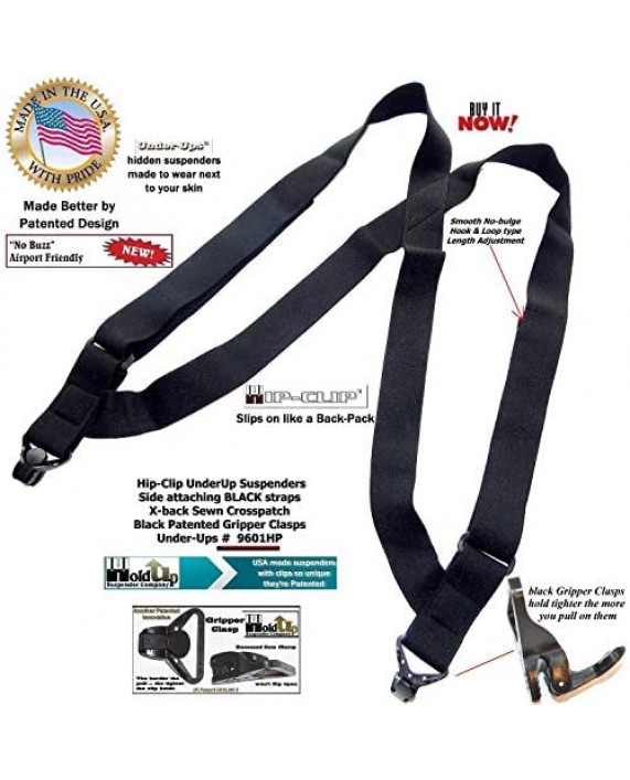 Holdup Brand Black hidden Undergarment Hip Clip no-alarm Suspenders with Patented Gripper Clasps