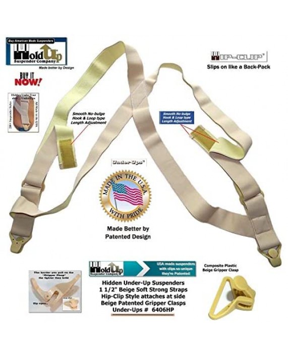 Holdup Brand No-Show undergarment side-clip style Suspenders with no-slip Gripper Clasps