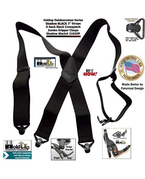 Holdup Suspender Company 2 Wide Shadow Black X-back Suspenders with Patented jumbo black Gripper Clasps