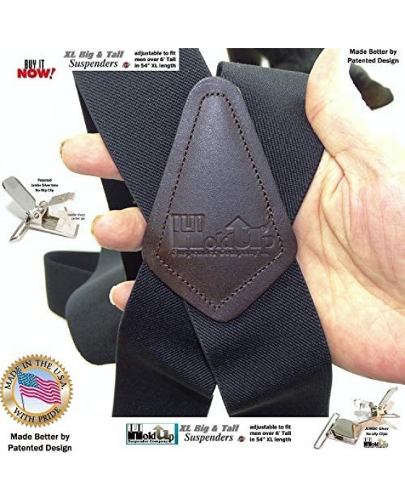 Holdup Suspender Company Brand 2 Wide XL Graphite Black Work Suspenders with Patented Silver Tone Jumbo No-slip Clips