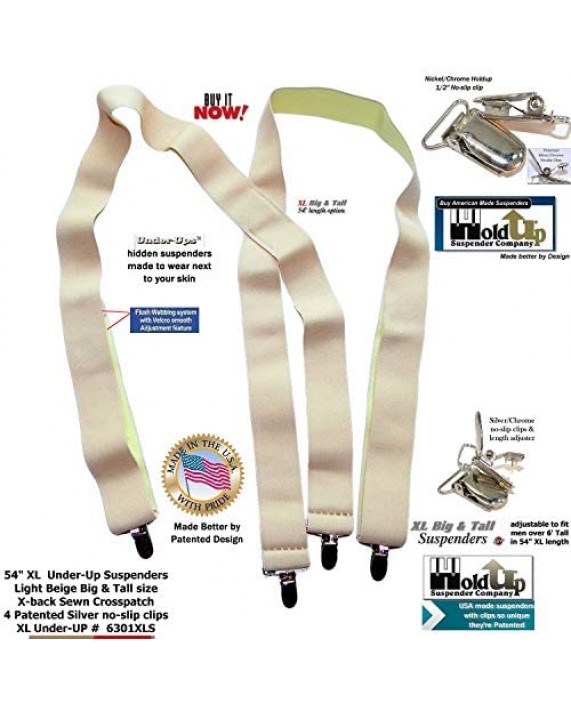 Holdup Suspender Company Hidden Undergarment X-back Beige Suspenders with No-slip Silver Clips