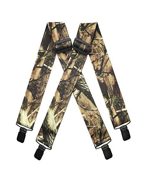 MENDENG Men's Camouflage Clip-End Suspenders 2" Strong Clips Heavy Duty Braces