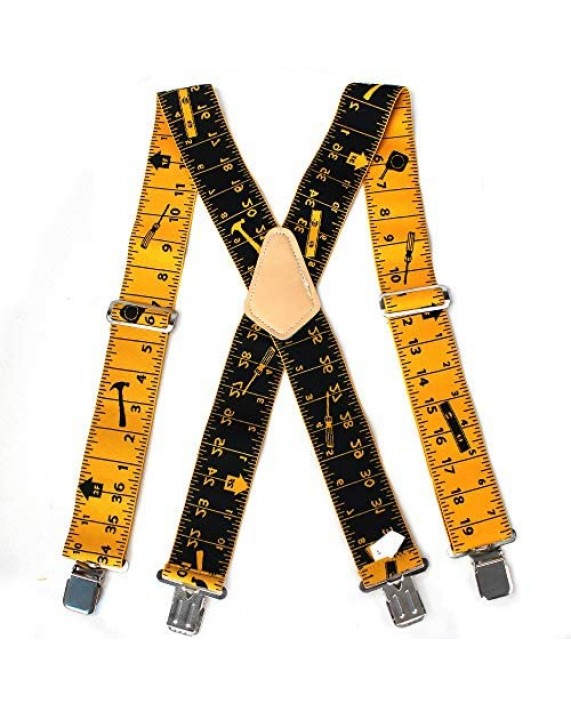 Mens Suspenders 2 Wide Adjustable and Elastic Braces X Shape with Very Strong Clips - Heavy Duty tape measure suspenders for men (Rule)…