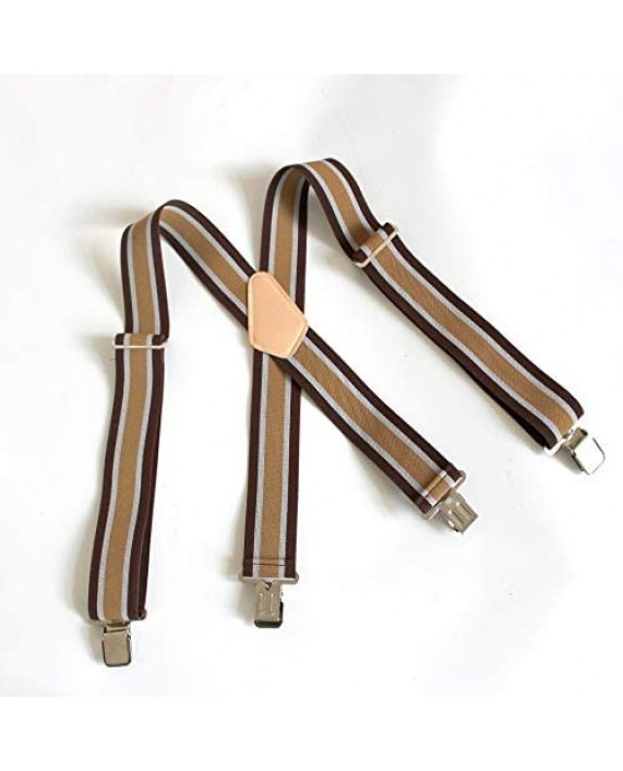 Mens Suspenders 2 Wide Adjustable and Elastic Braces X Shape with Very Strong Clips - Heavy Duty (Brown Strip) …