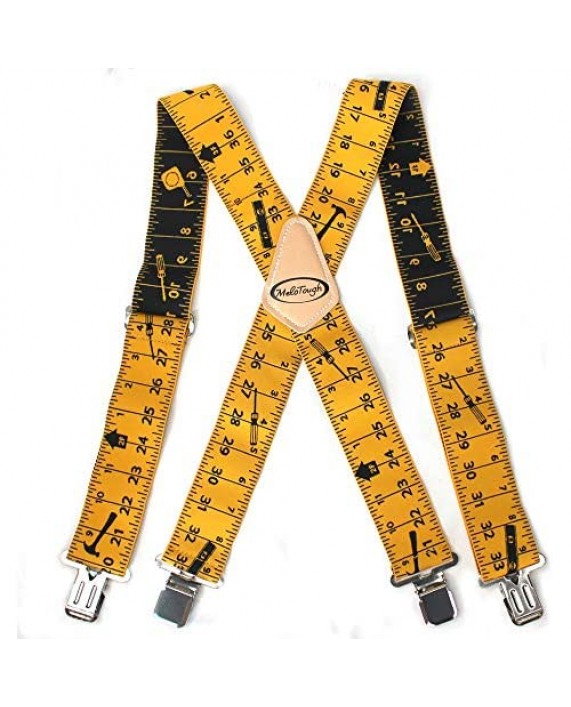 Mens Suspenders 2 Wide Adjustable and Elastic Braces X Shape with Very Strong Clips - Heavy Duty tape measure suspenders for men (Rule)…
