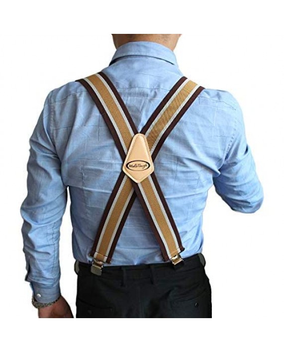 Mens Suspenders 2 Wide Adjustable and Elastic Braces X Shape with Very Strong Clips - Heavy Duty (Brown Strip) …
