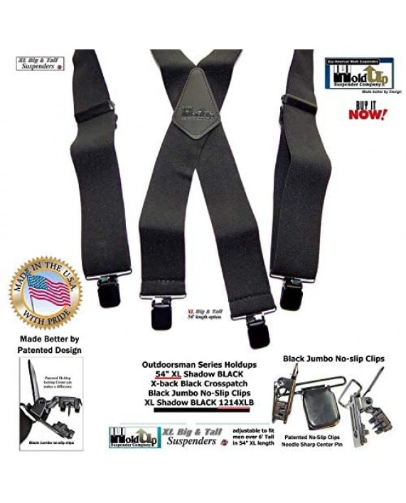 Shadow Black Heavy Duty Holdup Work Suspender 2 Wide with No-slip Clips