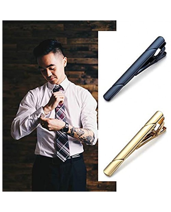 MOZETO Tie Clips for Men Black Gold Blue Gray Silver Tie Bar Set for Regular Ties Luxury Box Gift Ideas