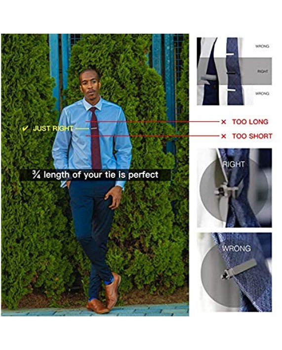 MOZETO Tie Clips for Men Black Gold Blue Gray Silver Tie Bar Set for Regular Ties Luxury Box Gift Ideas