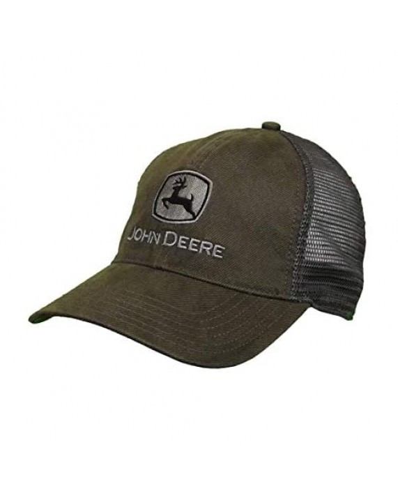 John Deere Oilskin Mesh Hat W/Silver Logo Drab Green Grey/White One Size