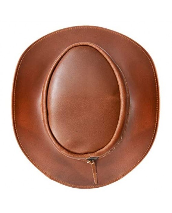 Australian Tan Western Style Cowboy Outback Real Leather Aussie Bush Hat