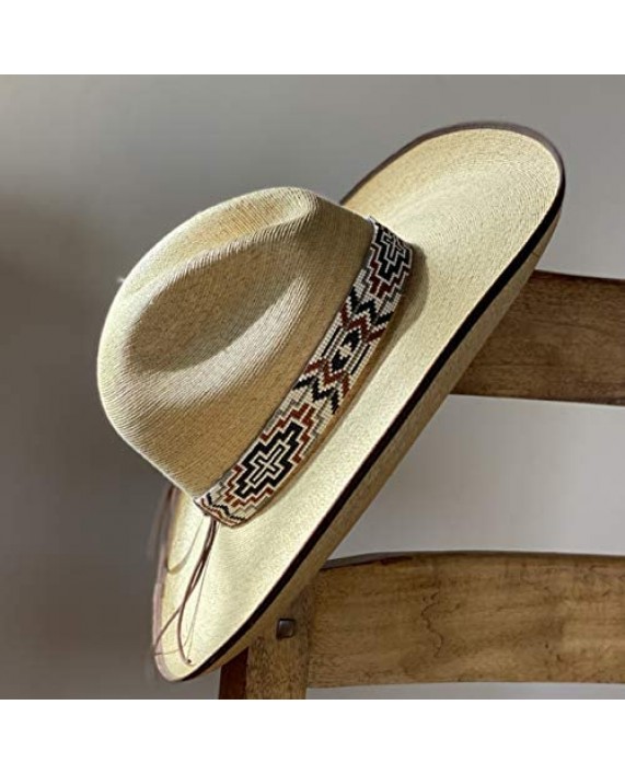 Beaded Hat Band 1 Inch Wide Hatband Hat Accessory Leather Ties Men Brown Black and Gray Colors Mayan Design Handmade in Guatemala