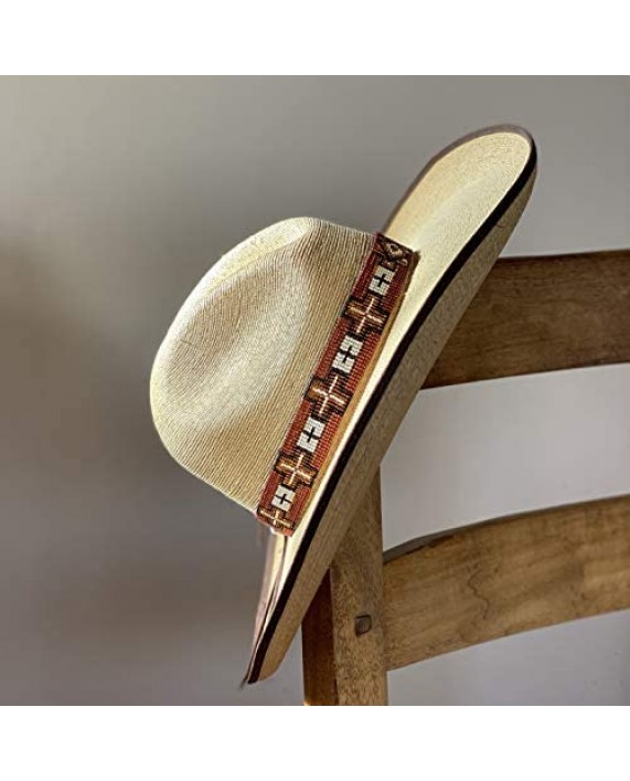 Beaded Hat Band 1 Inch Wide Hatband Hat Accessory Leather Ties Men Women Brown Tones Handmade in Guatemala