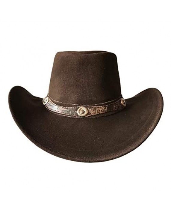BRANDSLOCK Mens Suede Leather Cowboy Aussie Style Down Under Hat Wide Brim