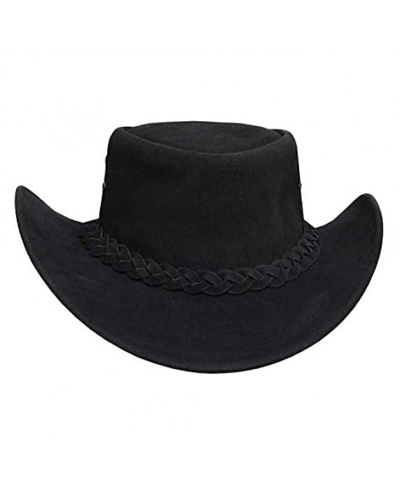 Cowboy hat for Men and Women Suede Leather Western Outback Outdoor Aussie Bush hat with Chin Strap
