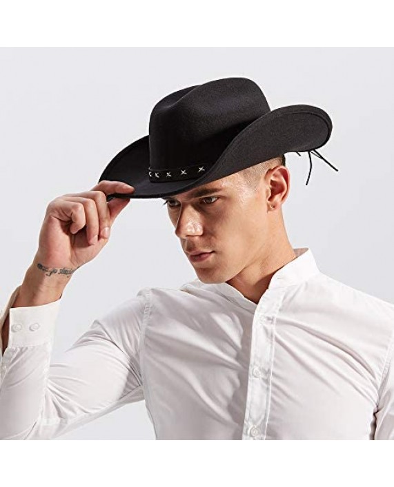 Daesan Western Cowboy Hats Cowgirl Sheriff Hat Wide Brim Felt Fedora Men Women Cosplay Costume