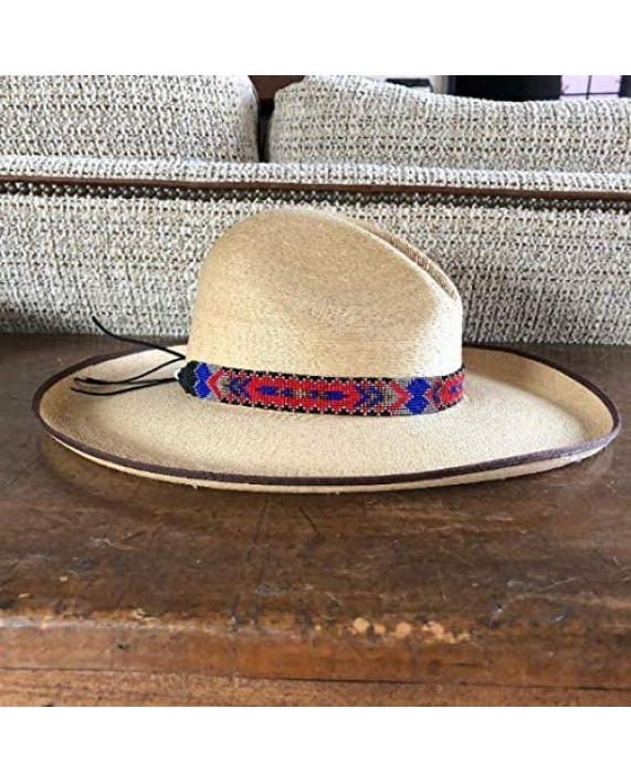 Hat Band Hatbands for Men and Women Leather Straps Cowboy Beaded Bands Blue Red Brown Grey Black Handmade in Guatemala 7/8 Inches x 21 Inches