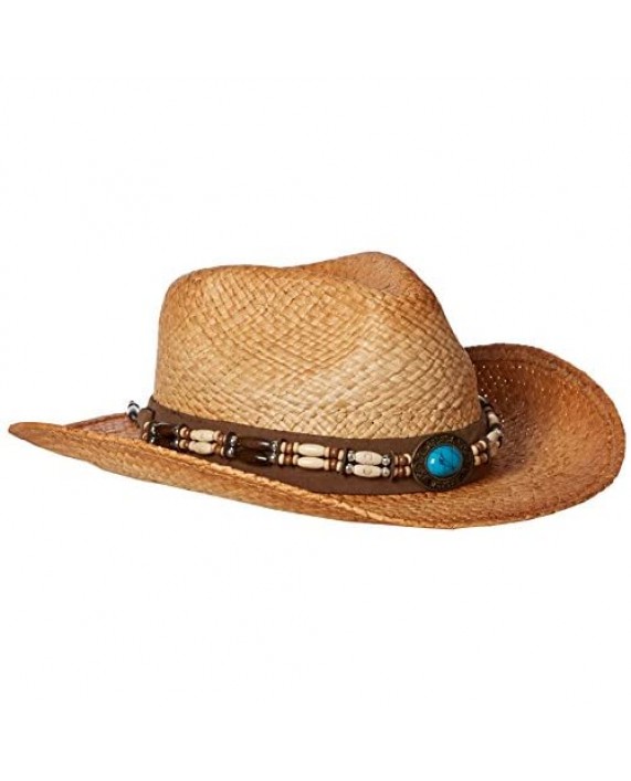 Henschel Burnished Raffia Western Straw Hat with Turquoise Concho