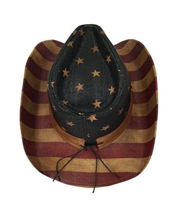Men's USA American Flag Cowboy Hat Vintage Tea Stained
