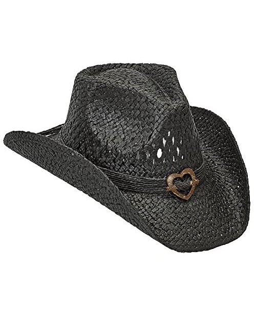 Port Classic Shapeable Straw Country Cowboy Hat Heart