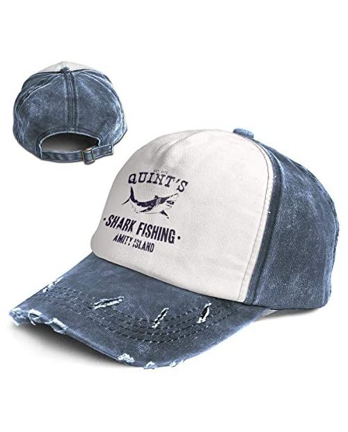 Quint's Shark Fishing Trend Printing Cowboy Hat Fashion Baseball Cap for Men and Women Black and White