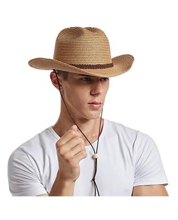 Straw Cowboy Hat Summer Beach Panama Sun Hats Men & Women Wide Brim Cowgirl Fedora Western Theme Party Halloween
