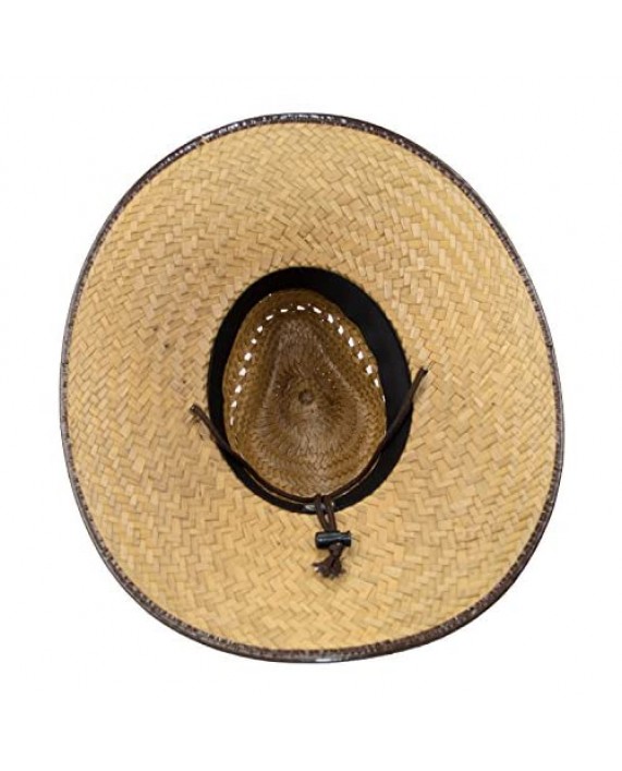 Super Wide Brim Cowboy Lifeguard Palm Leaf Straw Hat Flex Fit Chin Strap L
