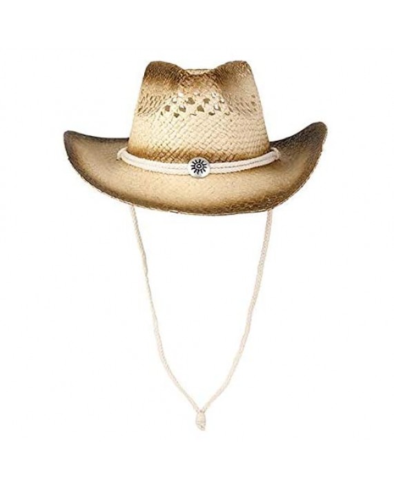 The Dreidel Company Cowboy Straw Hat Western Vented Tea Stained Straw Cowboy Hat 20 Adult Medium