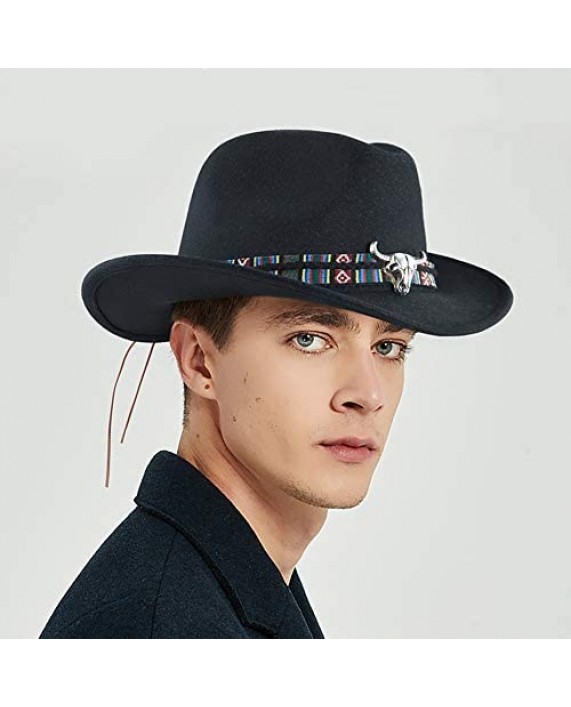 XYIYI Western Faux Felt Cowboy Hat for Men Wide Brim Fedora