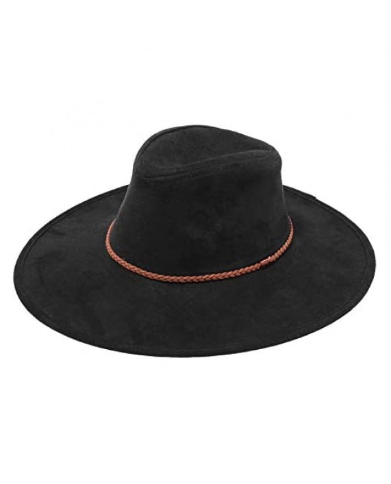 Aju Men & Women Vegan Suede Wide Brim Hat Fedora Panama Trilby Hat with Band