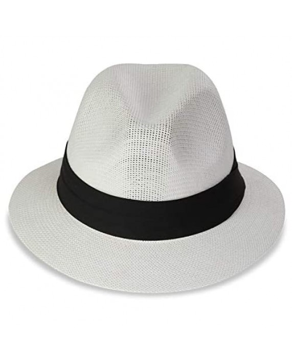 Bidetu Women Men Fedora Straw Hat Panama Trilby Sun Hat