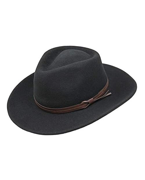 Borges & Scott Hardy - Lightweight Wide Brim Fedora - Leather Band - 100% Wool Felt - Crushable for Travel - Water Resistant